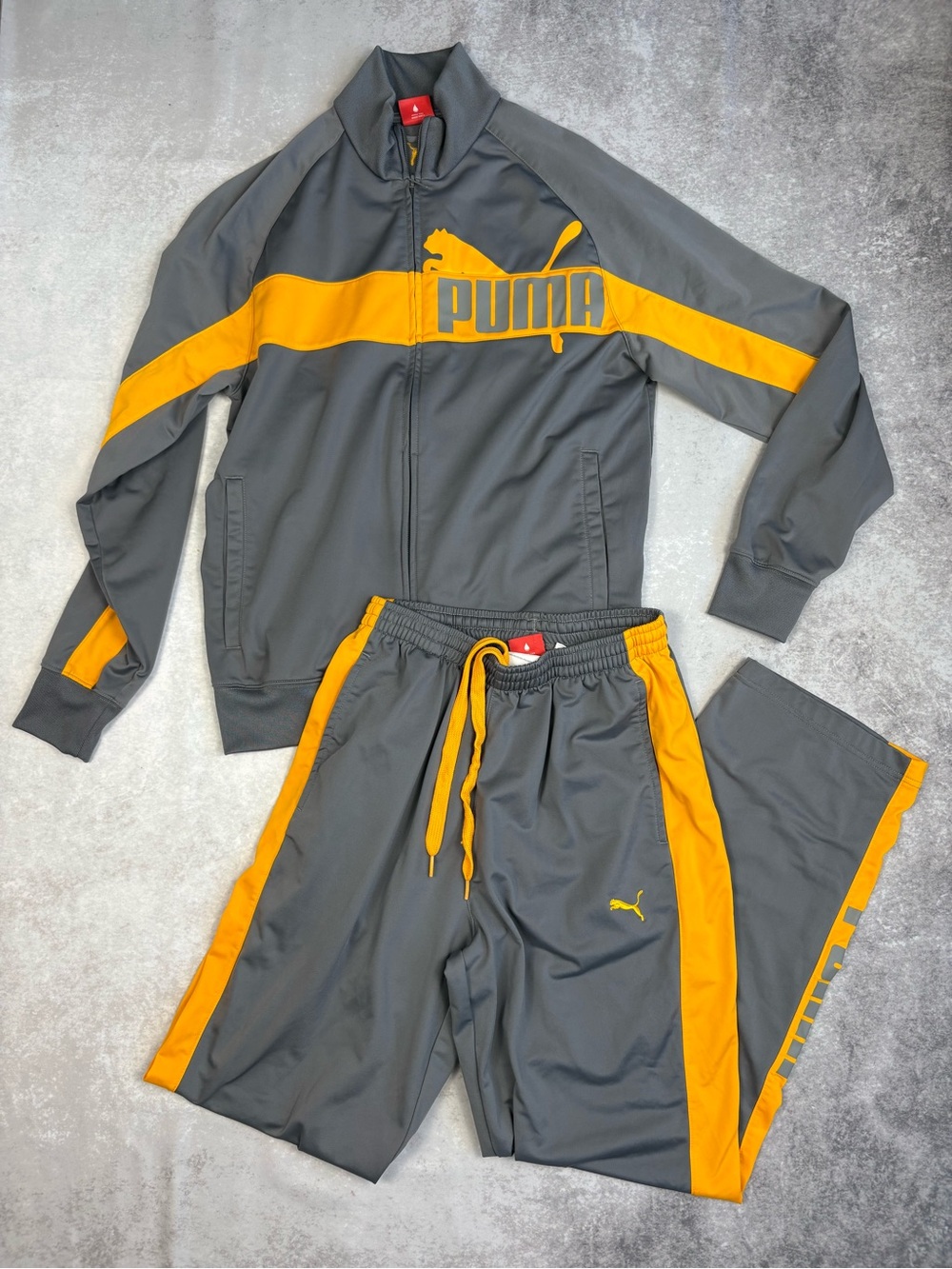 Puma Tricot Track Suit Logo Set In Gray & Orange Jacket and Tracksuit Pants